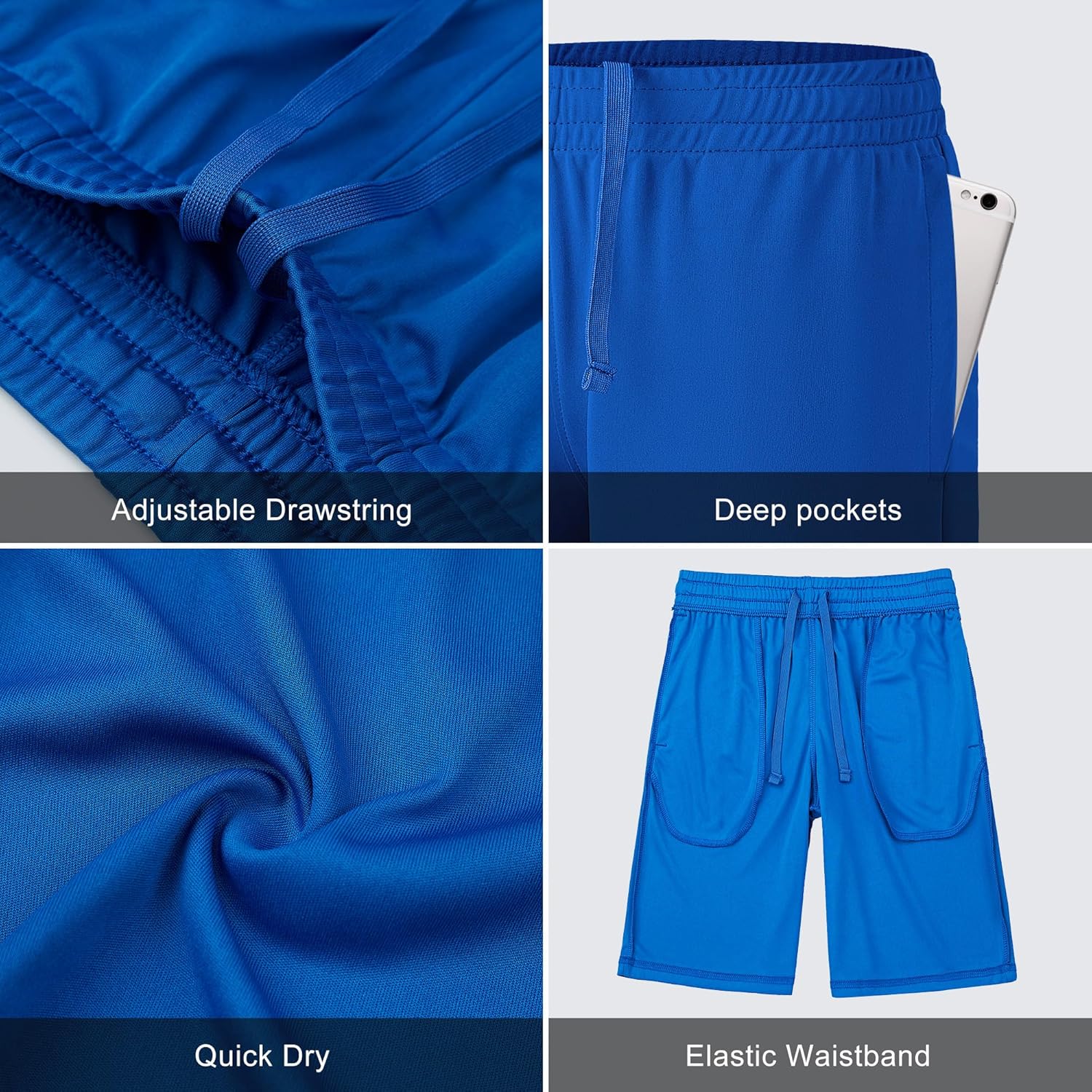 5 Pack Boys Athletic Shorts Quick Dry Active Performance