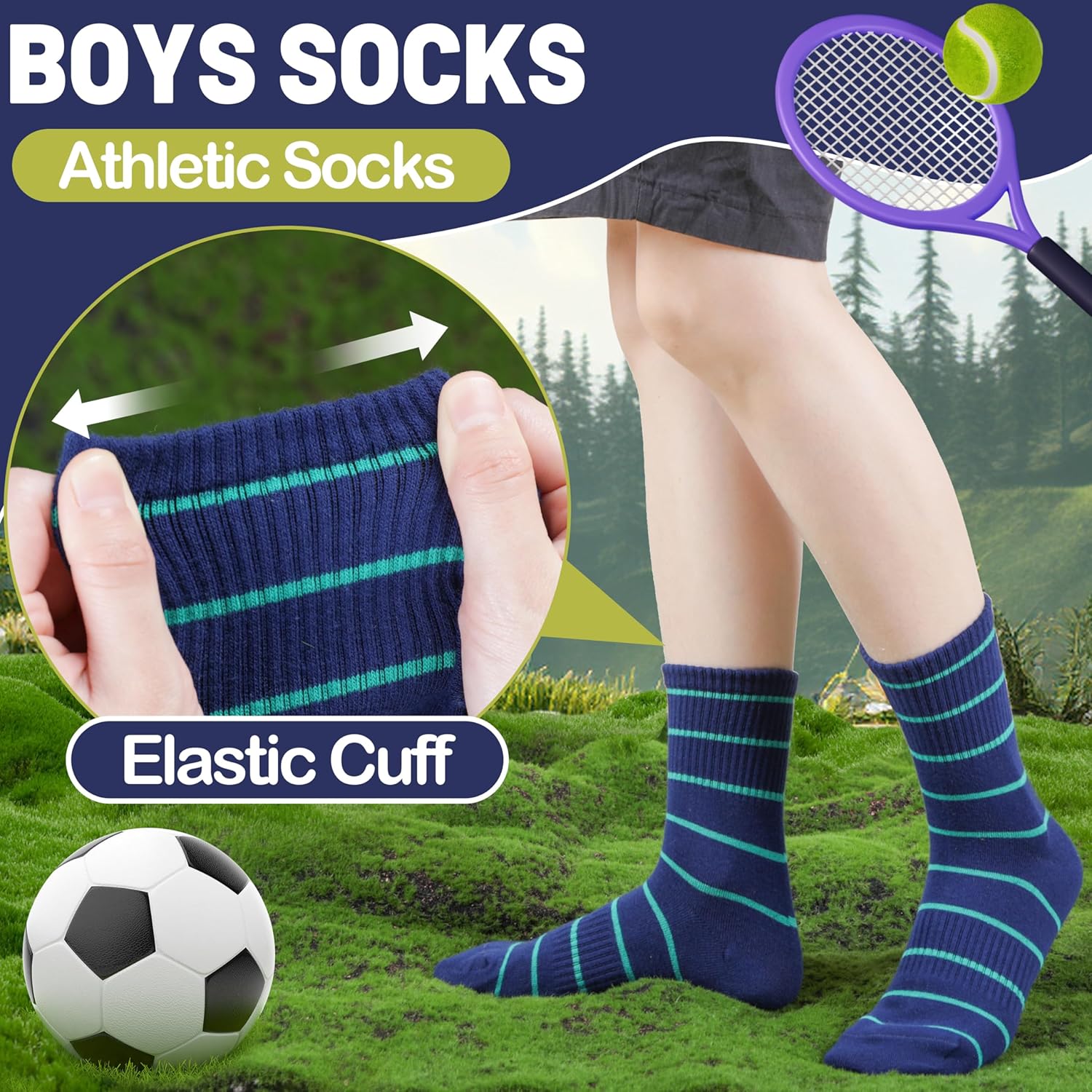 EBMORE 6-Pair Kids Boys Athletic Socks for Outdoor Sports